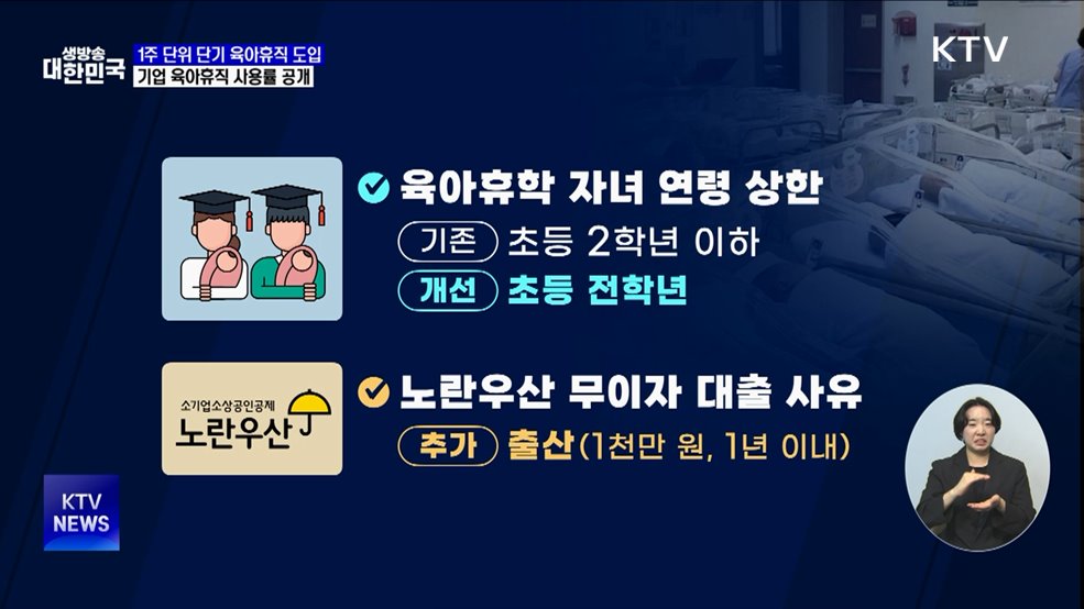 &#39;1주 단위&#39; 단기 육아휴직 도입···기업 육아휴직 사용률 공개