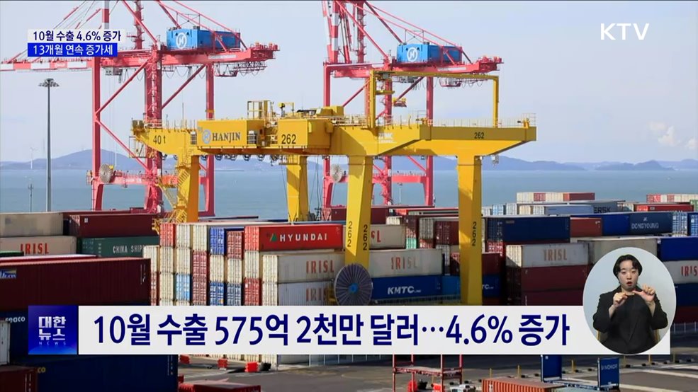 10월 수출 4.6&#37; 증가···13개월 연속 증가세