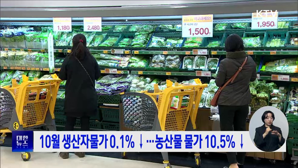 10월 생산자물가 0.1&#37;↓···농산물 물가 10.5&#37;↓