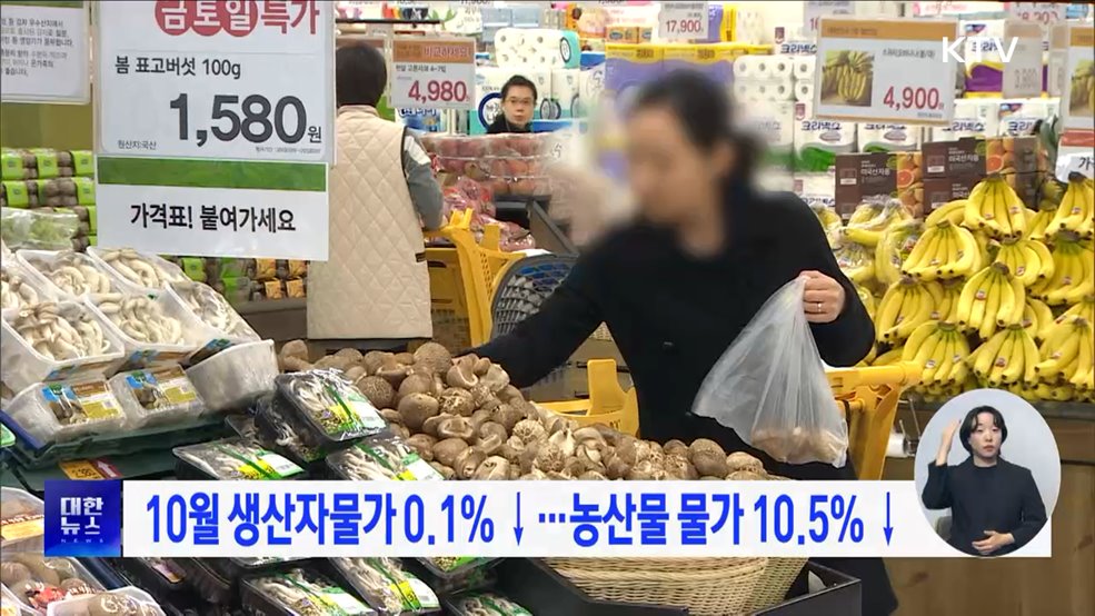 10월 생산자물가 0.1&#37;↓···농산물 물가 10.5&#37;↓