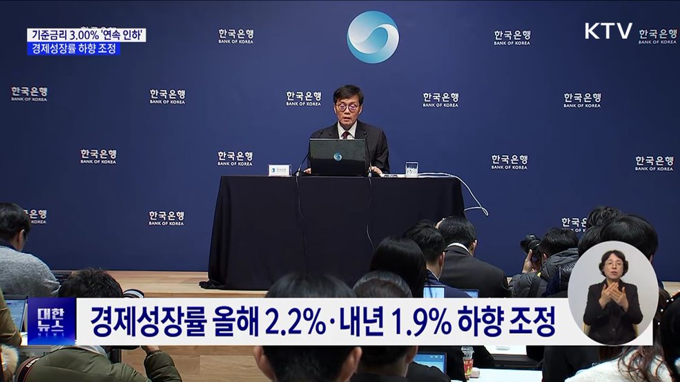 기준금리 3.00&#37; &#39;연속 인하&#39;···경제성장률 하향 조정