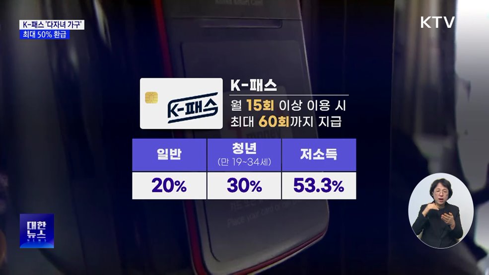 K-패스 &#39;다자녀 가구&#39; 신설···최대 50&#37; 환급