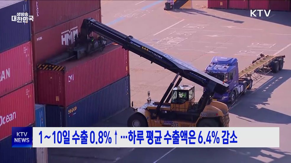 1~10일 수출 0.8&#37;↑···하루 평균 수출액은 6.4&#37; 감소