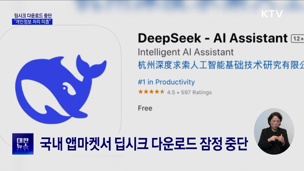 딥시크 신규 앱 다운로드 중단···&#34;개인정보 처리 미흡&#34;