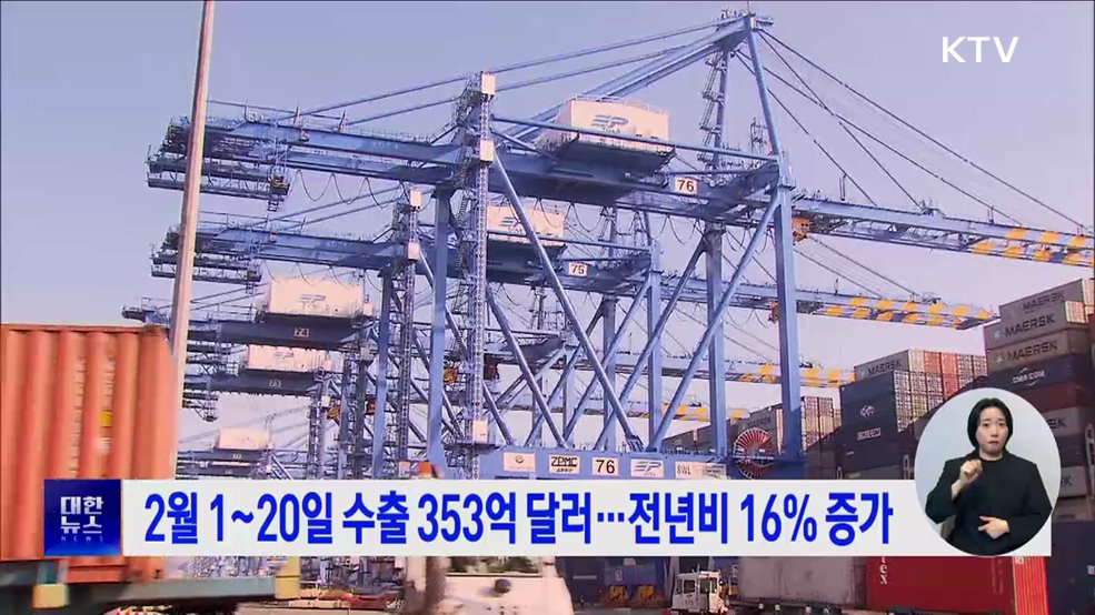 2월 1~20일 수출 353억 달러···전년비 16&#37; 증가