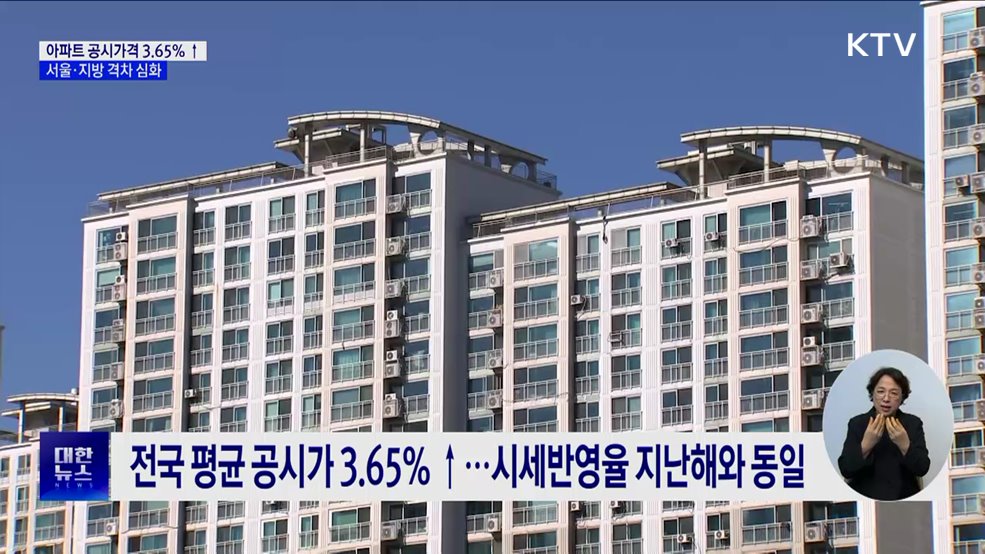 아파트 공시가격 3.65&#37; 상승···서울-지방 격차 심화