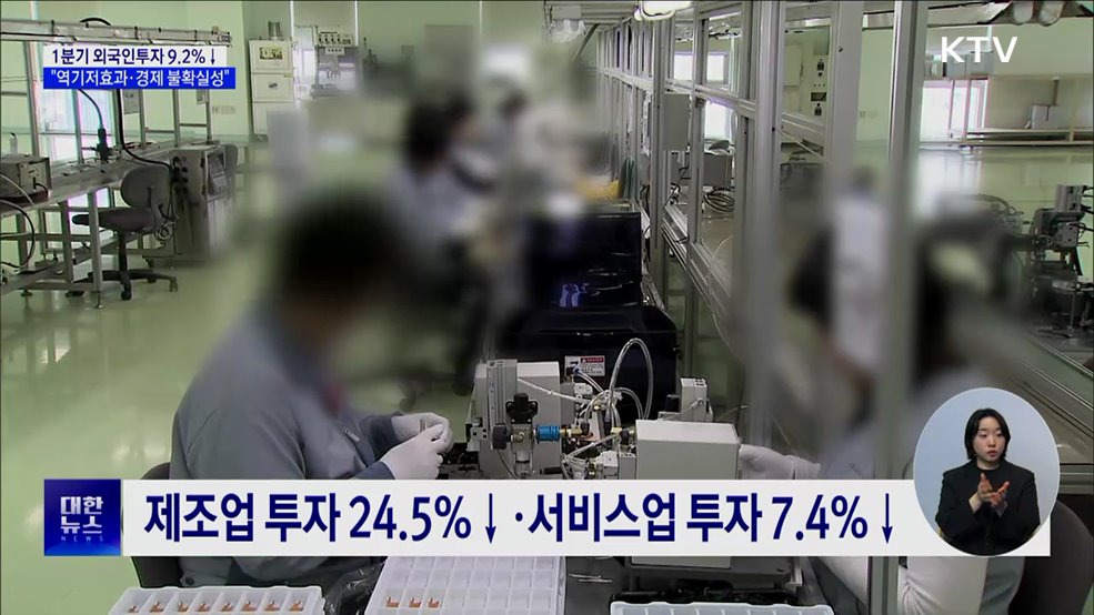 1분기 외국인투자 64억1천만 달러···9.2&#37;↓
