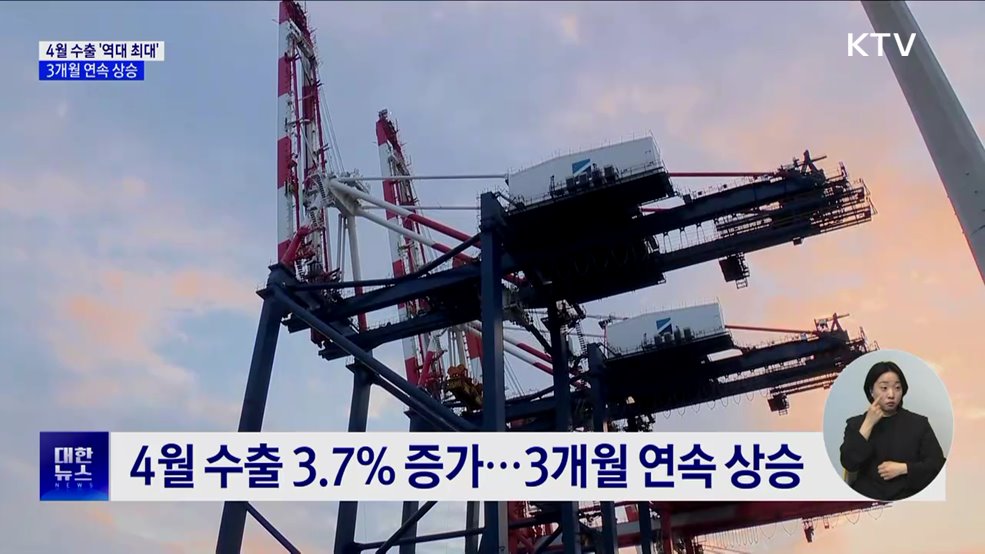 4월 수출 3.7&#37; 증가···3개월 연속 상승