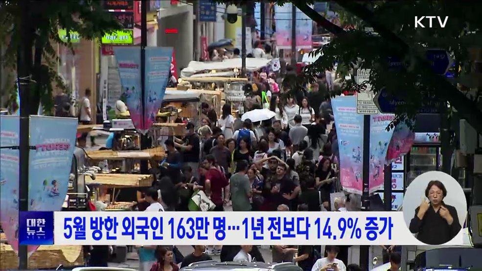 5월 방한 외국인 163만 명···1년 전보다 14.9&#37; 증가