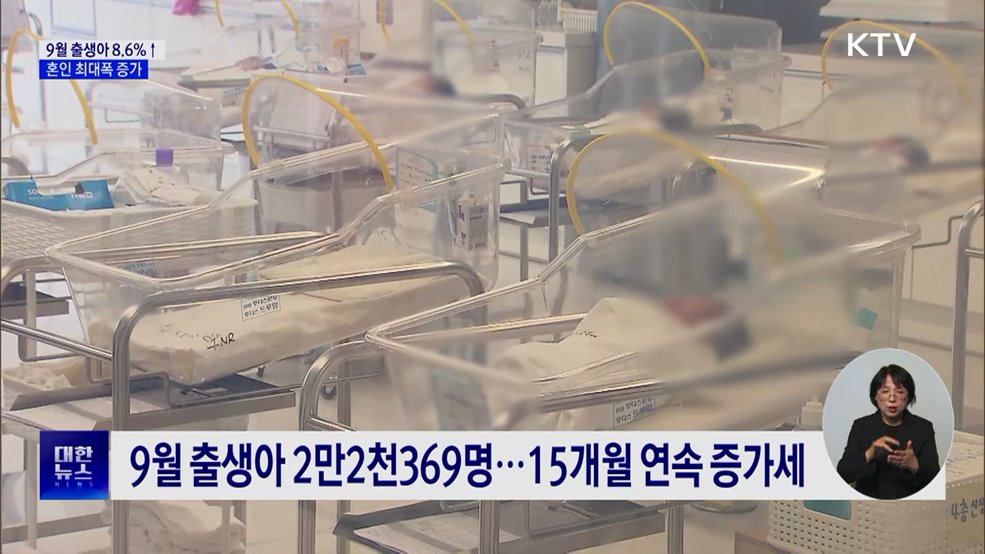 9월 출생아 증가율 8.6%···혼인 최대폭 증가