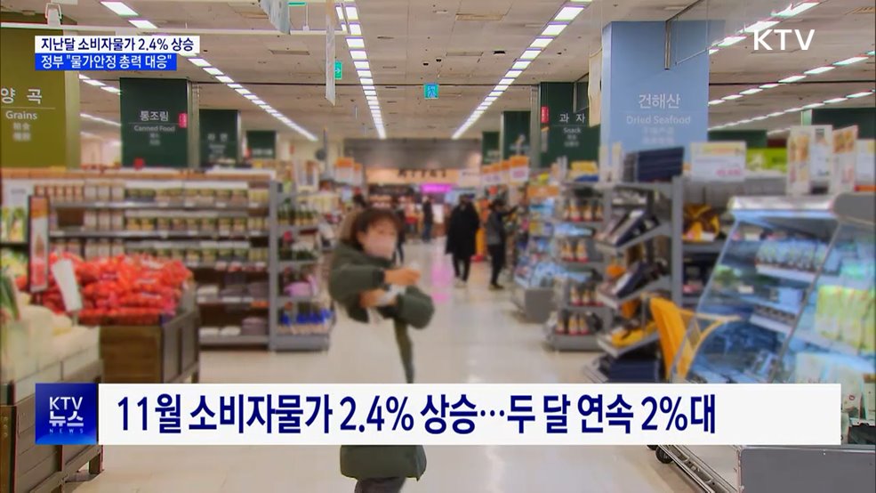 11월 소비자물가 2.4%↑···"먹거리·농식품 물가 안정 총력"