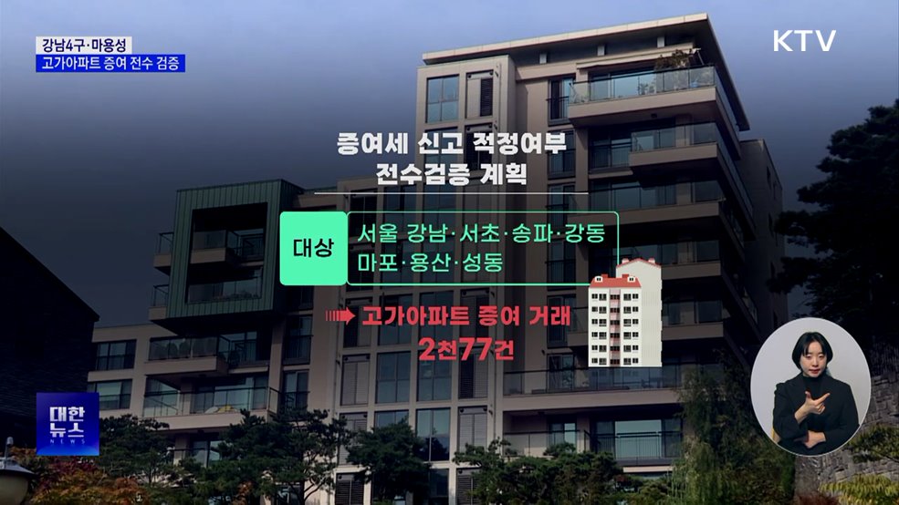 서울 강남4구·마용성 고가아파트 증여 전수 검증