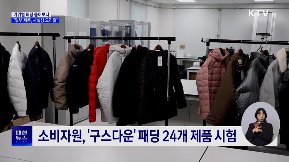 소비자원 "일부 거위털 패딩, 오리털 제품으로 확인"