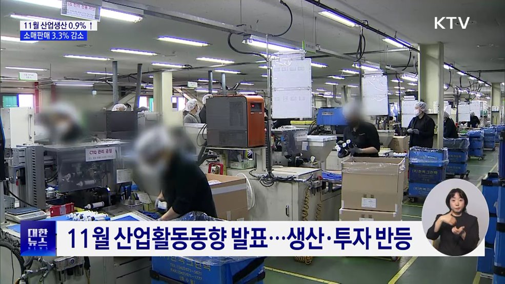 11월 산업활동 '생산·투자 반등'···소비, 다시 위축