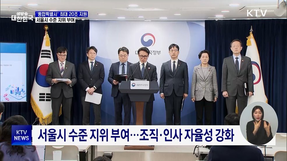 '통합특별시' 최대 4년간 20조 재정 지원