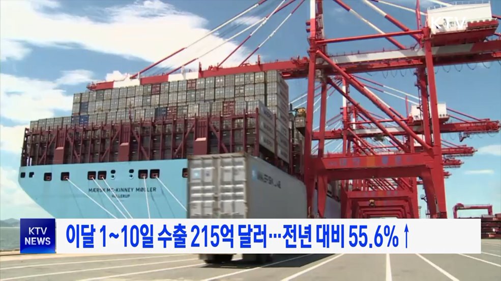 이달 1~10일 수출 215억 달러···전년 대비 55.6%↑