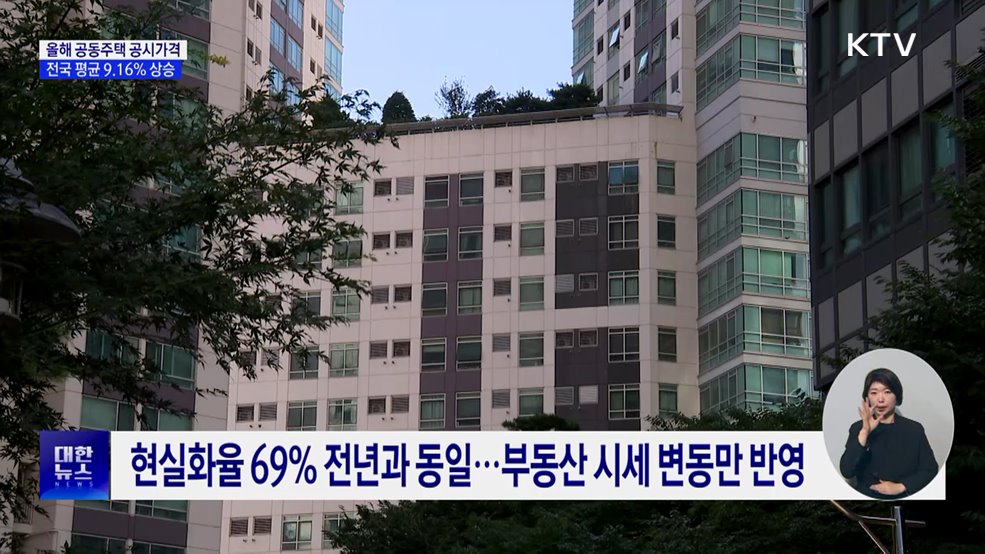 전국 공동주택 공시가격 평균 9.16% 상승···서울은 18.67%↑