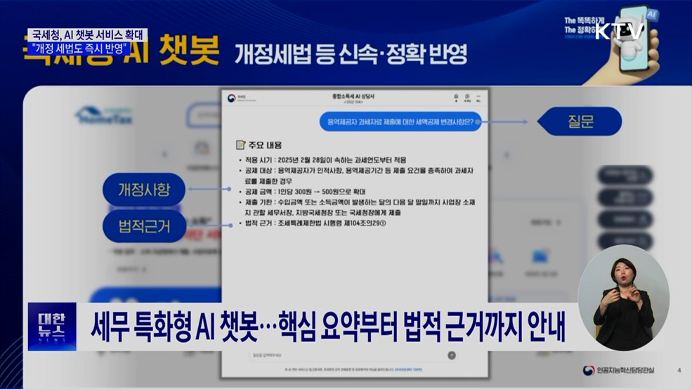 국세청, AI 챗봇 서비스 확대···"개정 세법도 즉시 반영"