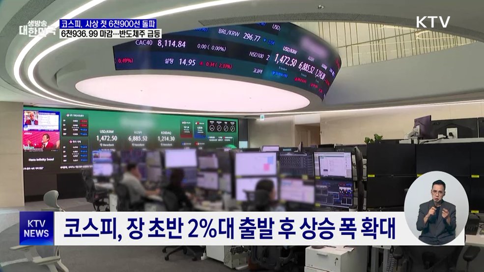 코스피, 사상 첫 6천900선 돌파···반도체주 급등