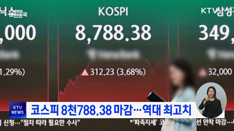 코스피 8천788.38 마감···역대 최고치