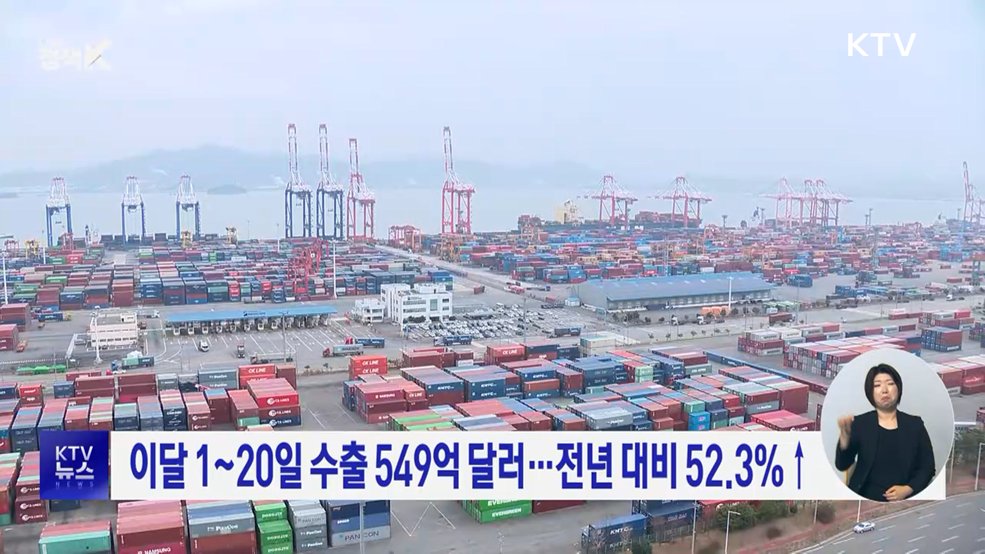 이달 1~20일 수출 549억 달러···전년 대비 52.3%↑