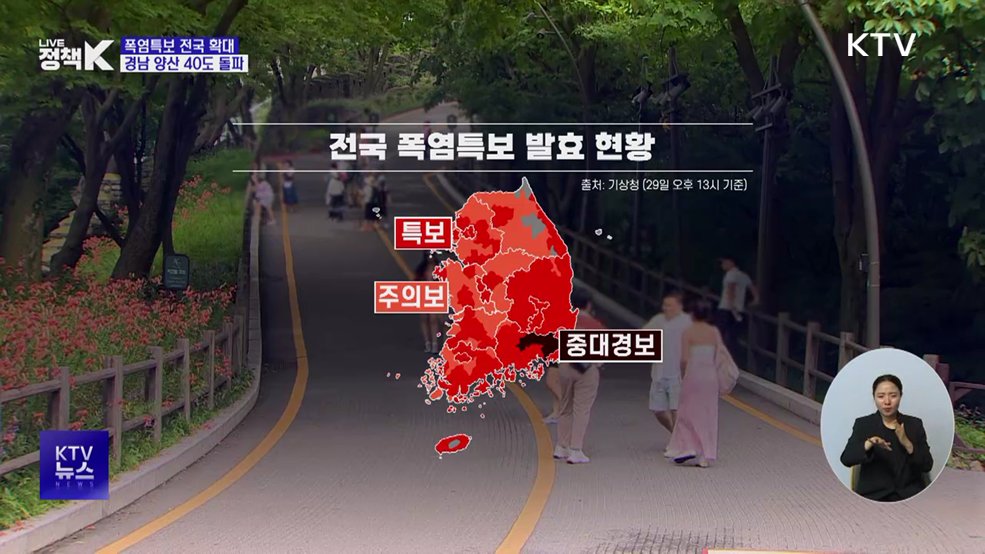 폭염특보 전국 확대···경남 양산 40도 돌파