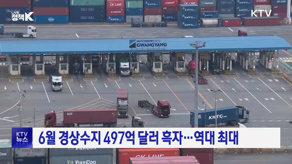 6월 경상수지 497억 달러 흑자···역대 최대