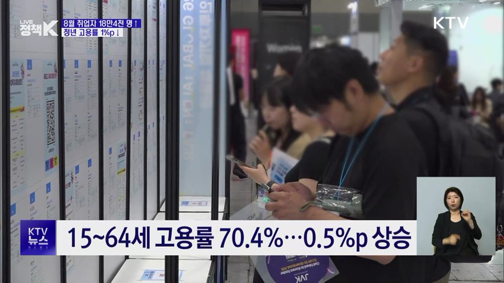 8월 취업자 18만4천 명↑···청년 고용률은 28개월째 하락