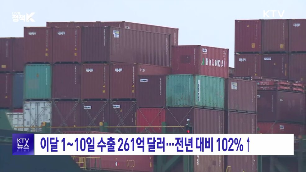 이달 1~10일 수출 261억 달러···전년 대비 102%↑