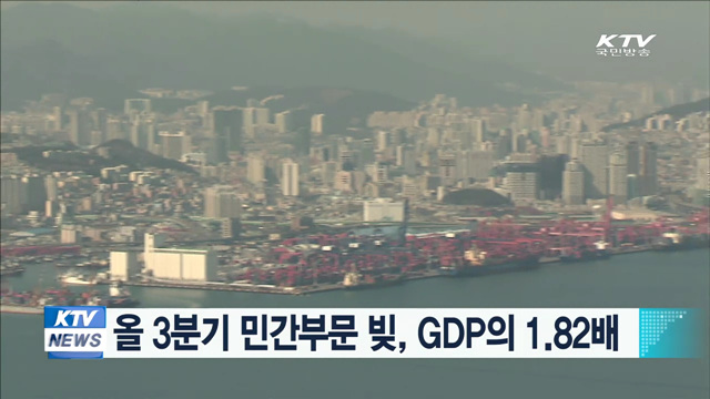 올 3분기 민간부문 빚, GDP의 1.82배